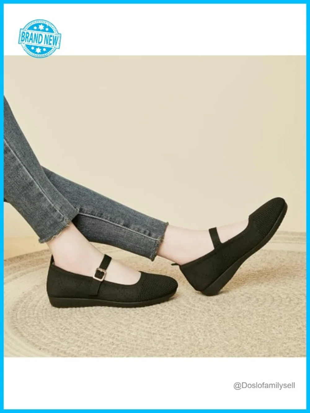 Women's Comfortable Mary Jane Flats Washable Knit Mesh Non-Slip Work Shoes